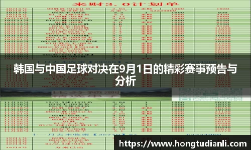 韩国与中国足球对决在9月1日的精彩赛事预告与分析